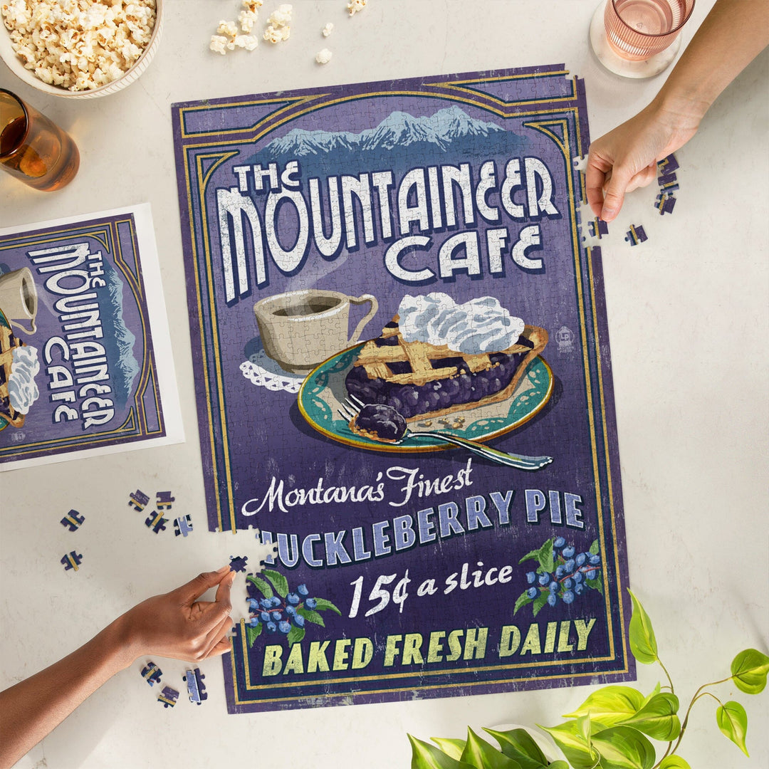 Montana, The Mountaineer Cafe, Huckleberry Pie Vintage Sign, Jigsaw Puzzle Puzzle Lantern Press 