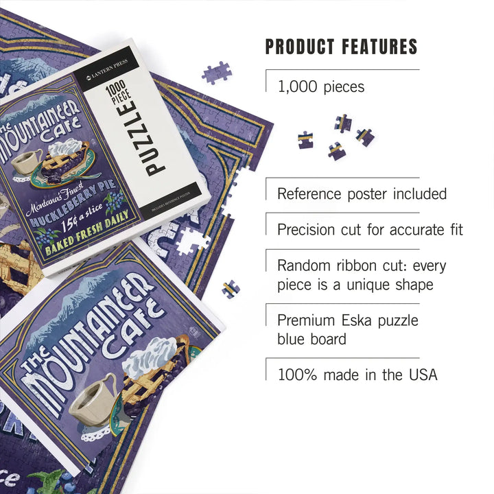 Montana, The Mountaineer Cafe, Huckleberry Pie Vintage Sign, Jigsaw Puzzle Puzzle Lantern Press 