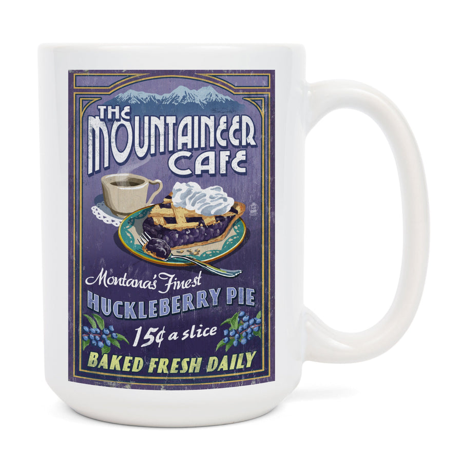 Montana, The Mountaineer Cafe, Huckleberry Pie Vintage Sign, Lantern Press Artwork, Ceramic Mug Mugs Lantern Press 