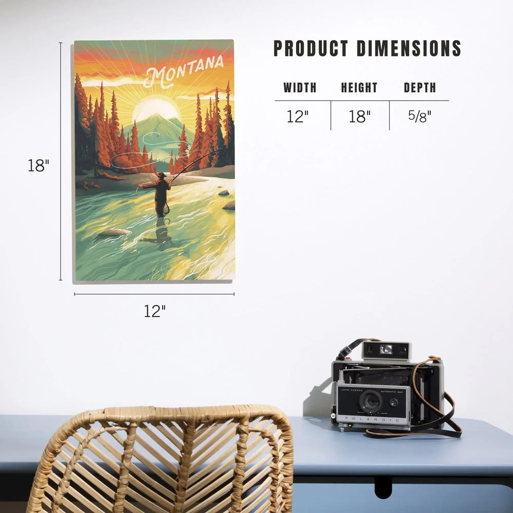 Montana, This is Living, Fishing with Mountain, Wood Signs and Postcards Wood Lantern Press 