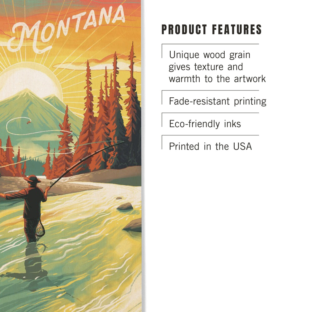 Montana, This is Living, Fishing with Mountain, Wood Signs and Postcards Wood Lantern Press 