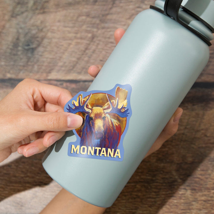 Montana, Vivid Moose, Contour, Vinyl Sticker Sticker Lantern Press 