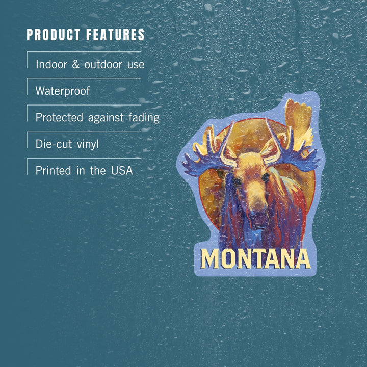 Montana, Vivid Moose, Contour, Vinyl Sticker Sticker Lantern Press 