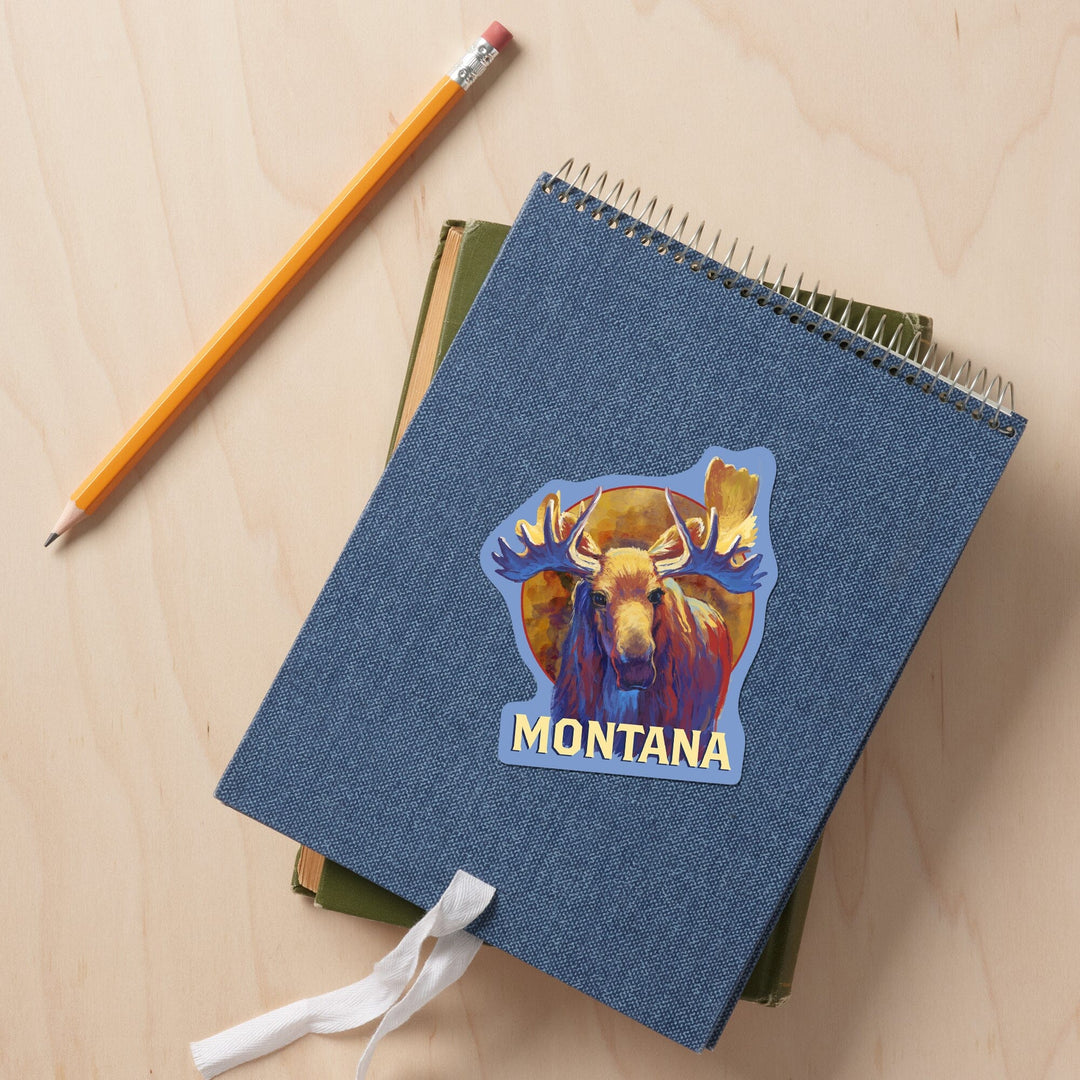 Montana, Vivid Moose, Contour, Vinyl Sticker Sticker Lantern Press 