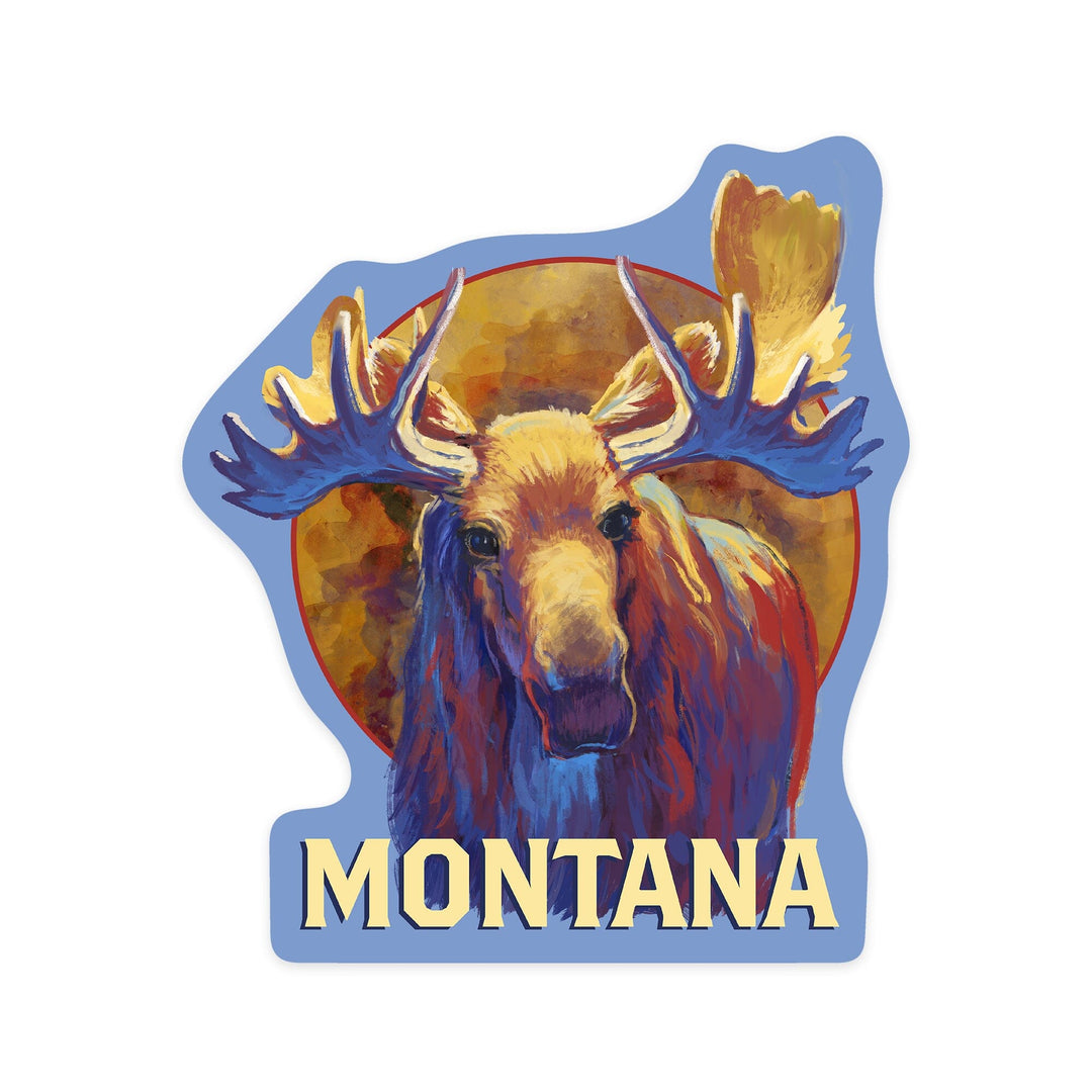 Montana, Vivid Moose, Contour, Vinyl Sticker Sticker Lantern Press 