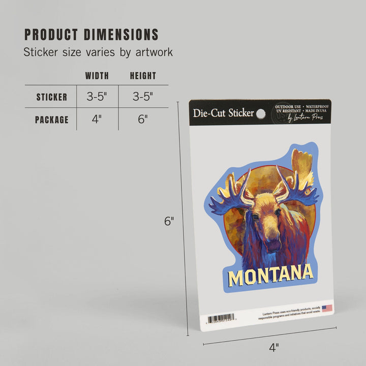 Montana, Vivid Moose, Contour, Vinyl Sticker Sticker Lantern Press 