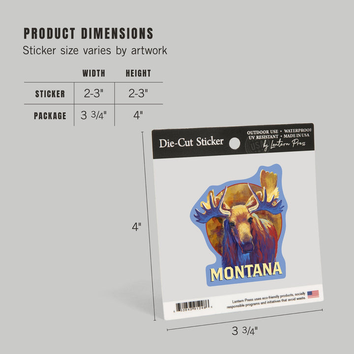 Montana, Vivid Moose, Contour, Vinyl Sticker Sticker Lantern Press 