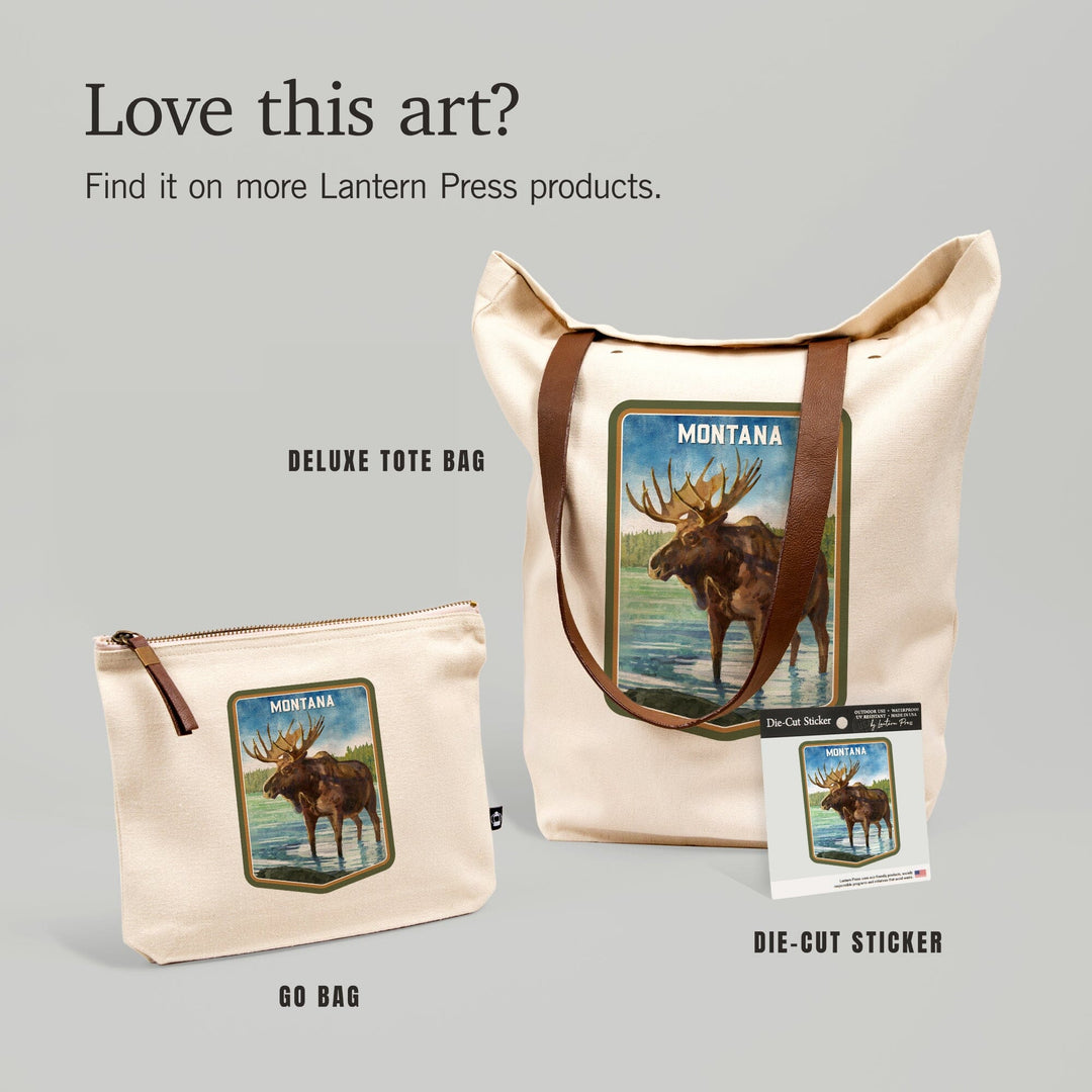 Montana, Watercolor Study, Moose, Contour, Vinyl Sticker Sticker Lantern Press 