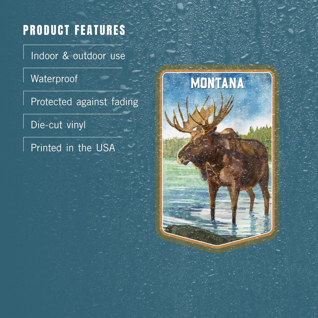 Montana, Watercolor Study, Moose, Contour, Vinyl Sticker Sticker Lantern Press 