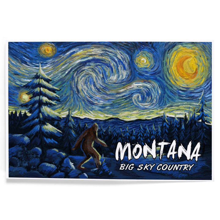 Montana, Winter Bigfoot, Van Gogh Starry Night, Art & Giclee Prints Art Lantern Press 12 x 18 Art Print 