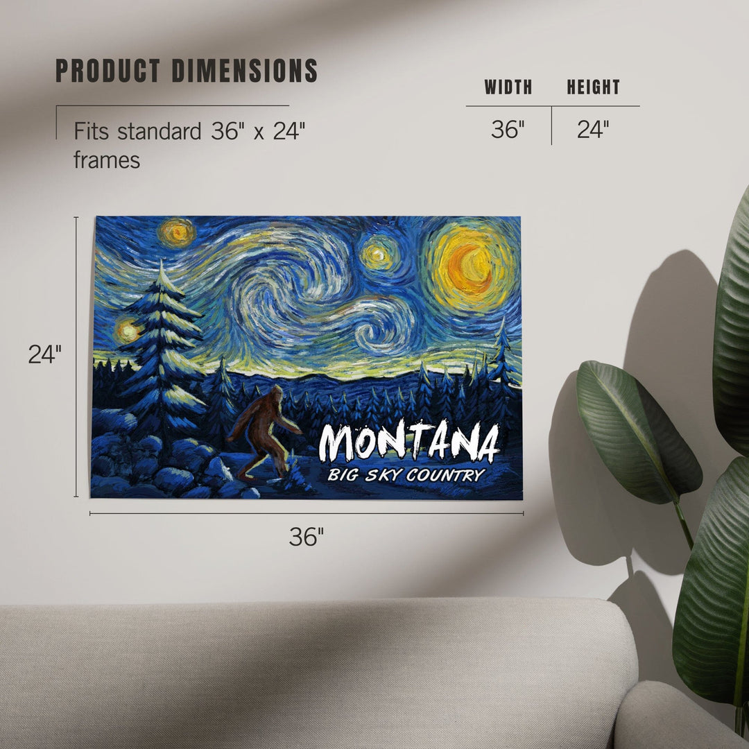 Montana, Winter Bigfoot, Van Gogh Starry Night, Art & Giclee Prints Art Lantern Press 