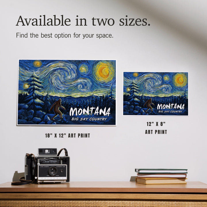 Montana, Winter Bigfoot, Van Gogh Starry Night, Art & Giclee Prints Art Lantern Press 