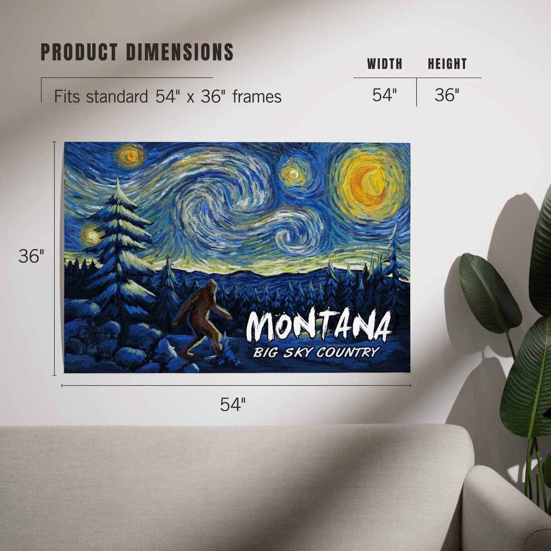 Montana, Winter Bigfoot, Van Gogh Starry Night, Art & Giclee Prints Art Lantern Press 