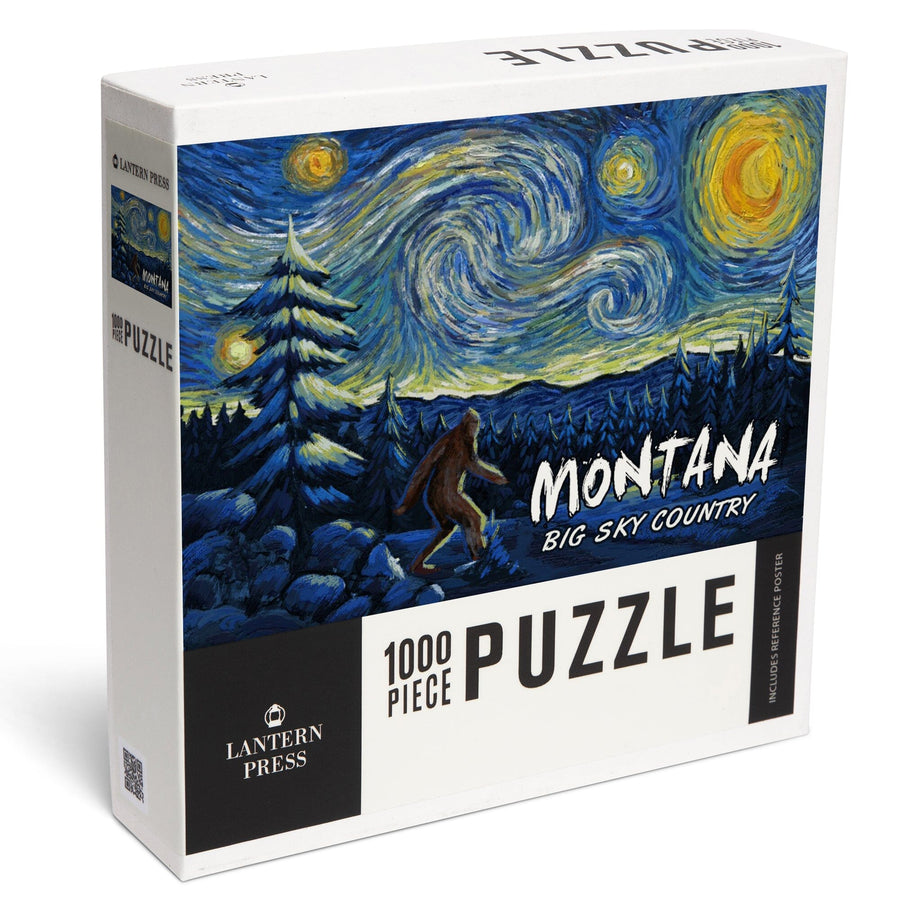 Montana, Winter Bigfoot, Van Gogh Starry Night, Jigsaw Puzzle Puzzle Lantern Press 