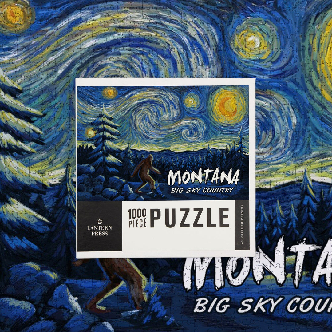 Montana, Winter Bigfoot, Van Gogh Starry Night, Jigsaw Puzzle Puzzle Lantern Press 