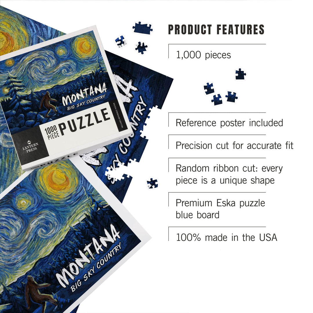 Montana, Winter Bigfoot, Van Gogh Starry Night, Jigsaw Puzzle Puzzle Lantern Press 