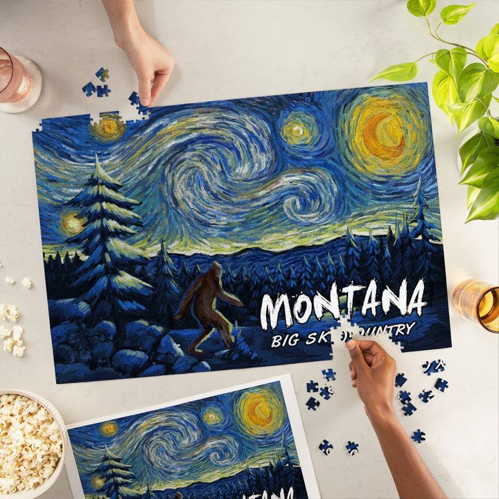 Montana, Winter Bigfoot, Van Gogh Starry Night, Jigsaw Puzzle Puzzle Lantern Press 