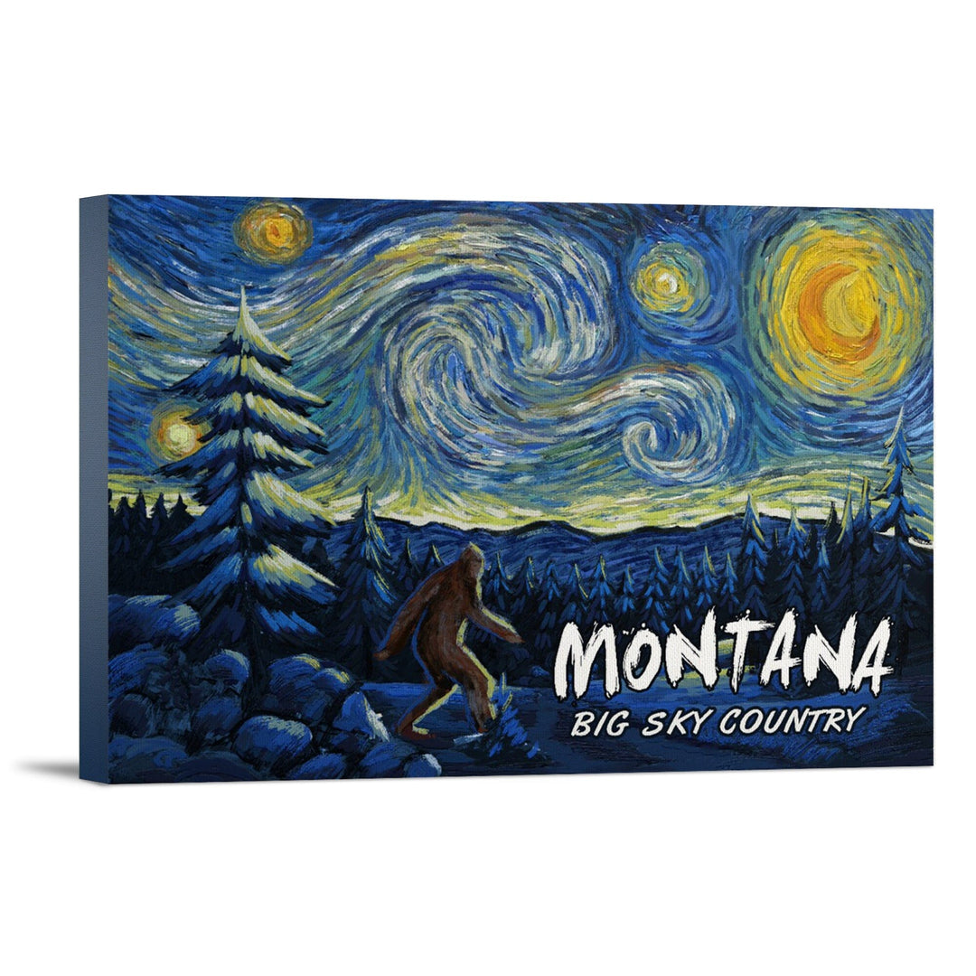 Montana, Winter Bigfoot, Van Gogh Starry Night, Stretched Canvas Canvas Lantern Press 