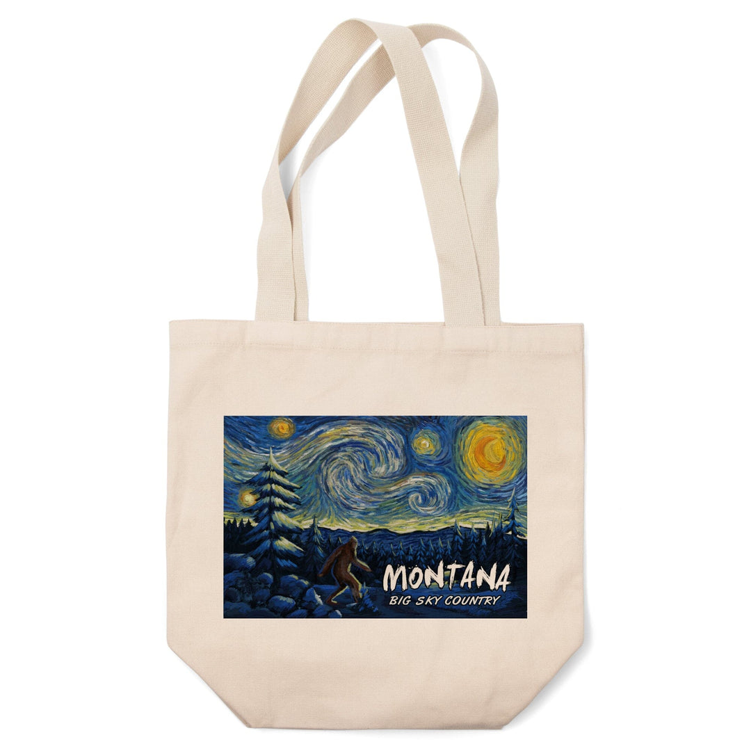 Montana, Winter Bigfoot, Van Gogh Starry Night, Tote Bag Totes Lantern Press 