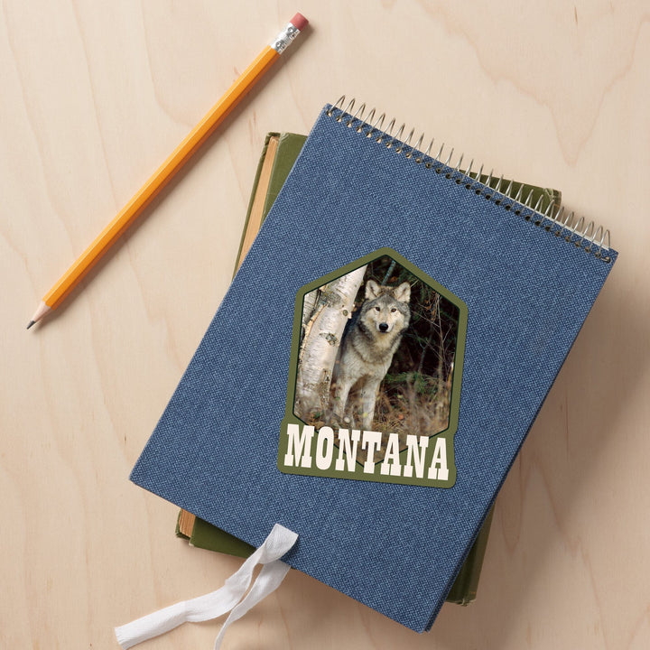 Montana, Wolf in Forest, Contour, Lantern Press Photography (James T. Jones), Vinyl Sticker Sticker Lantern Press 