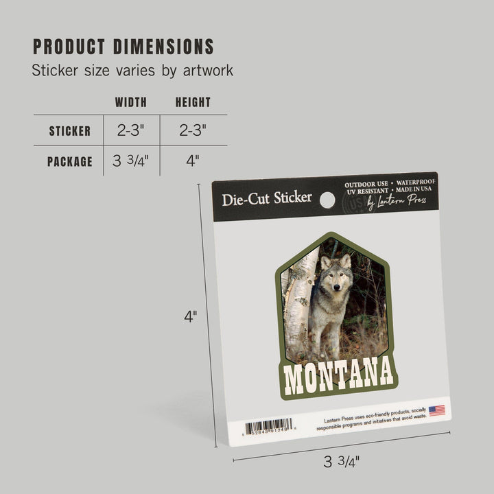 Montana, Wolf in Forest, Contour, Lantern Press Photography (James T. Jones), Vinyl Sticker Sticker Lantern Press 