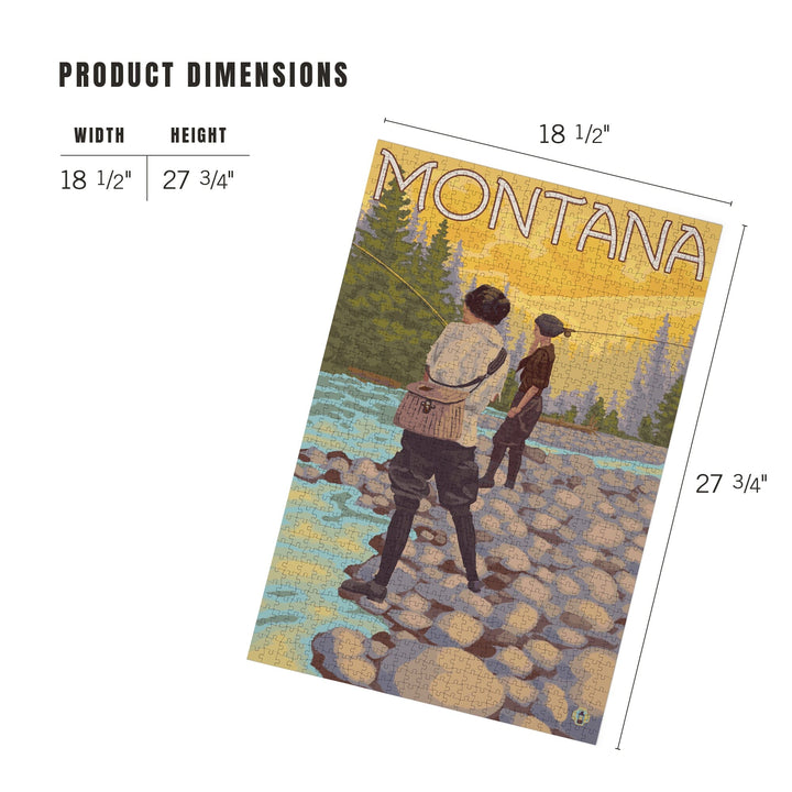 Montana, Women Fly Fishing, Jigsaw Puzzle Puzzle Lantern Press 