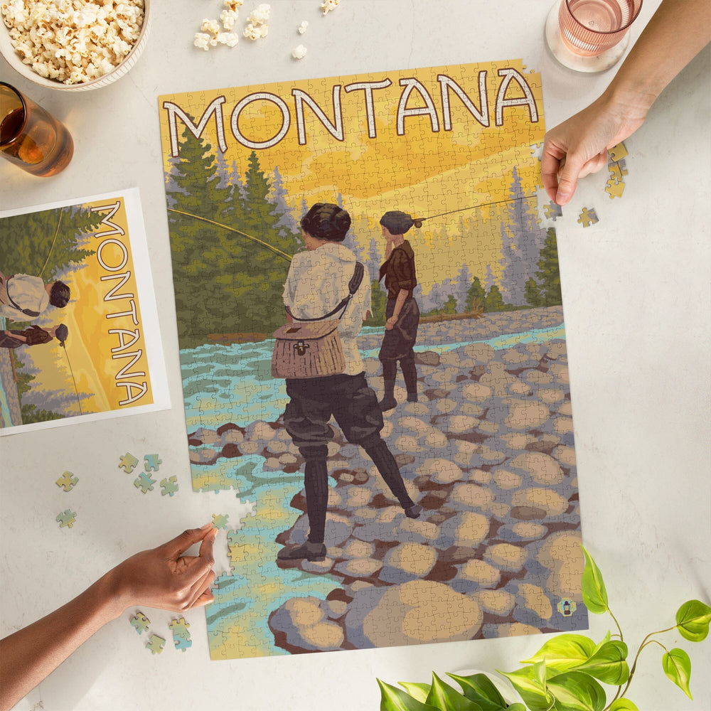 Montana, Women Fly Fishing, Jigsaw Puzzle Puzzle Lantern Press 