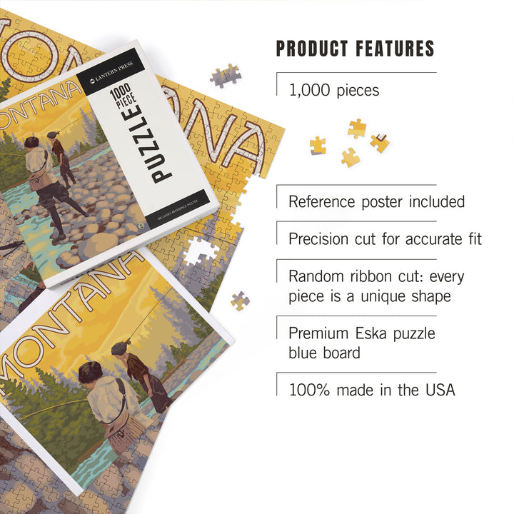 Montana, Women Fly Fishing, Jigsaw Puzzle Puzzle Lantern Press 