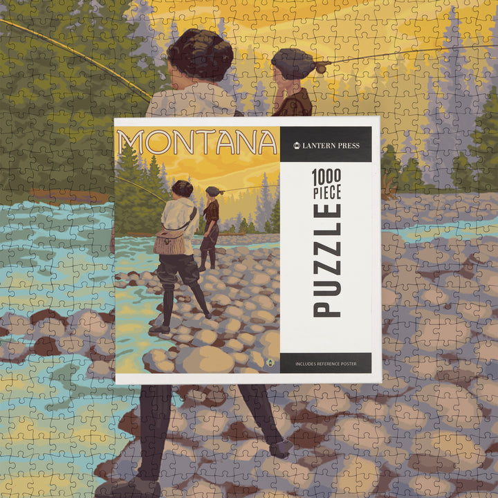 Montana, Women Fly Fishing, Jigsaw Puzzle Puzzle Lantern Press 