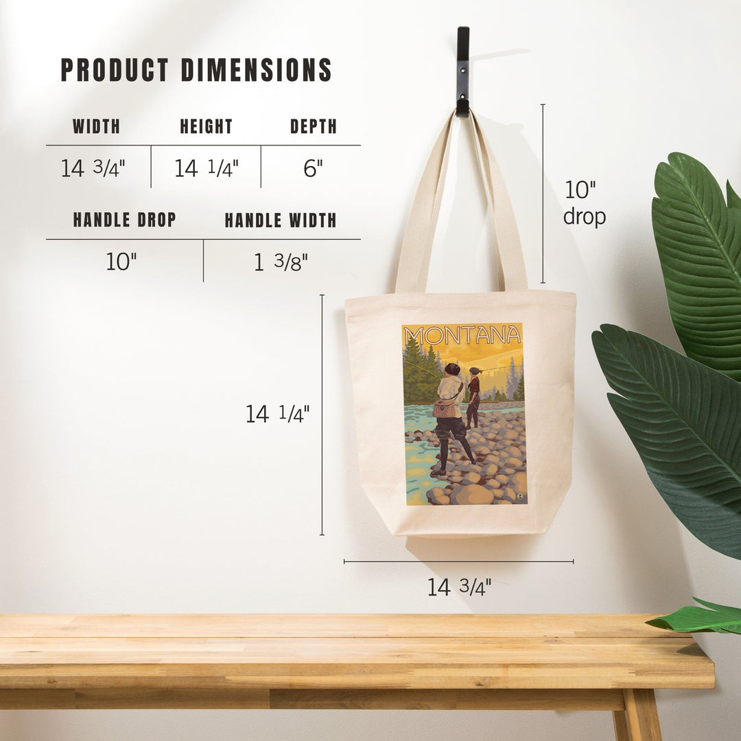 Montana, Women Fly Fishing, Tote Bag Totes Lantern Press 