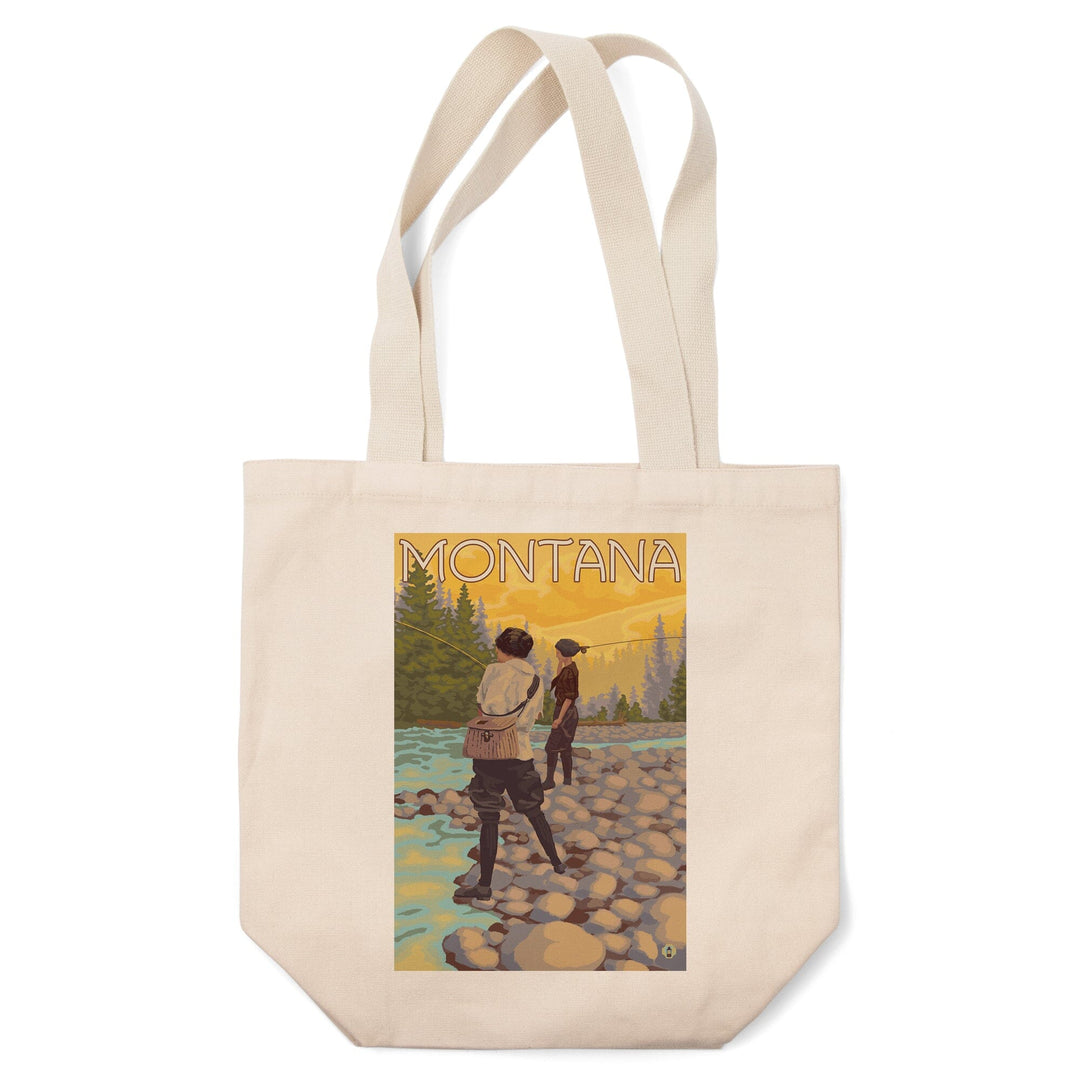 Montana, Women Fly Fishing, Tote Bag Totes Lantern Press 