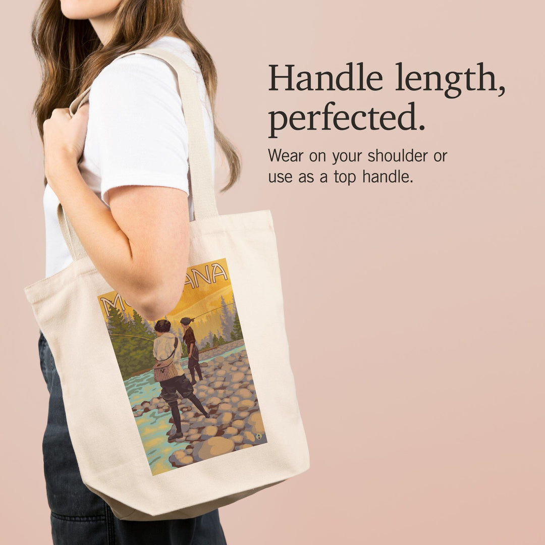 Montana, Women Fly Fishing, Tote Bag Totes Lantern Press 
