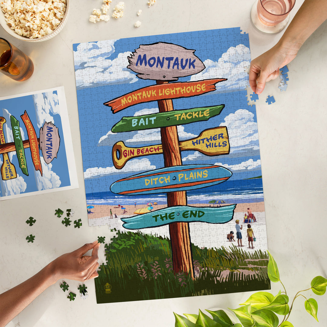 Montauk, New York, Destination Signpost, Jigsaw Puzzle Puzzle Lantern Press 