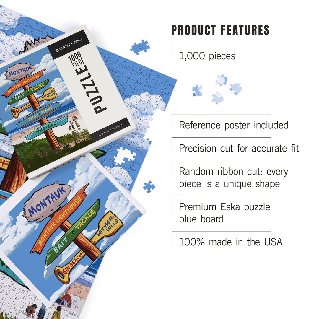 Montauk, New York, Destination Signpost, Jigsaw Puzzle Puzzle Lantern Press 