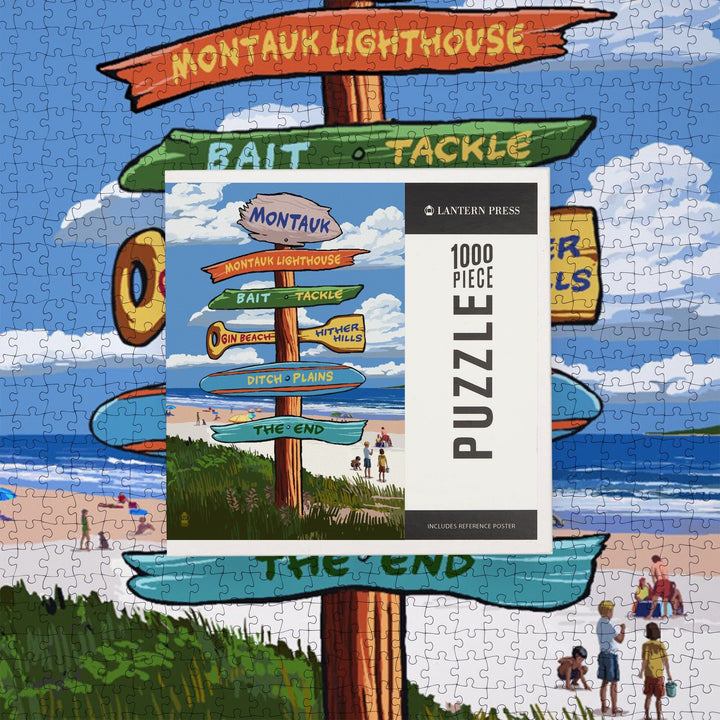 Montauk, New York, Destination Signpost, Jigsaw Puzzle Puzzle Lantern Press 