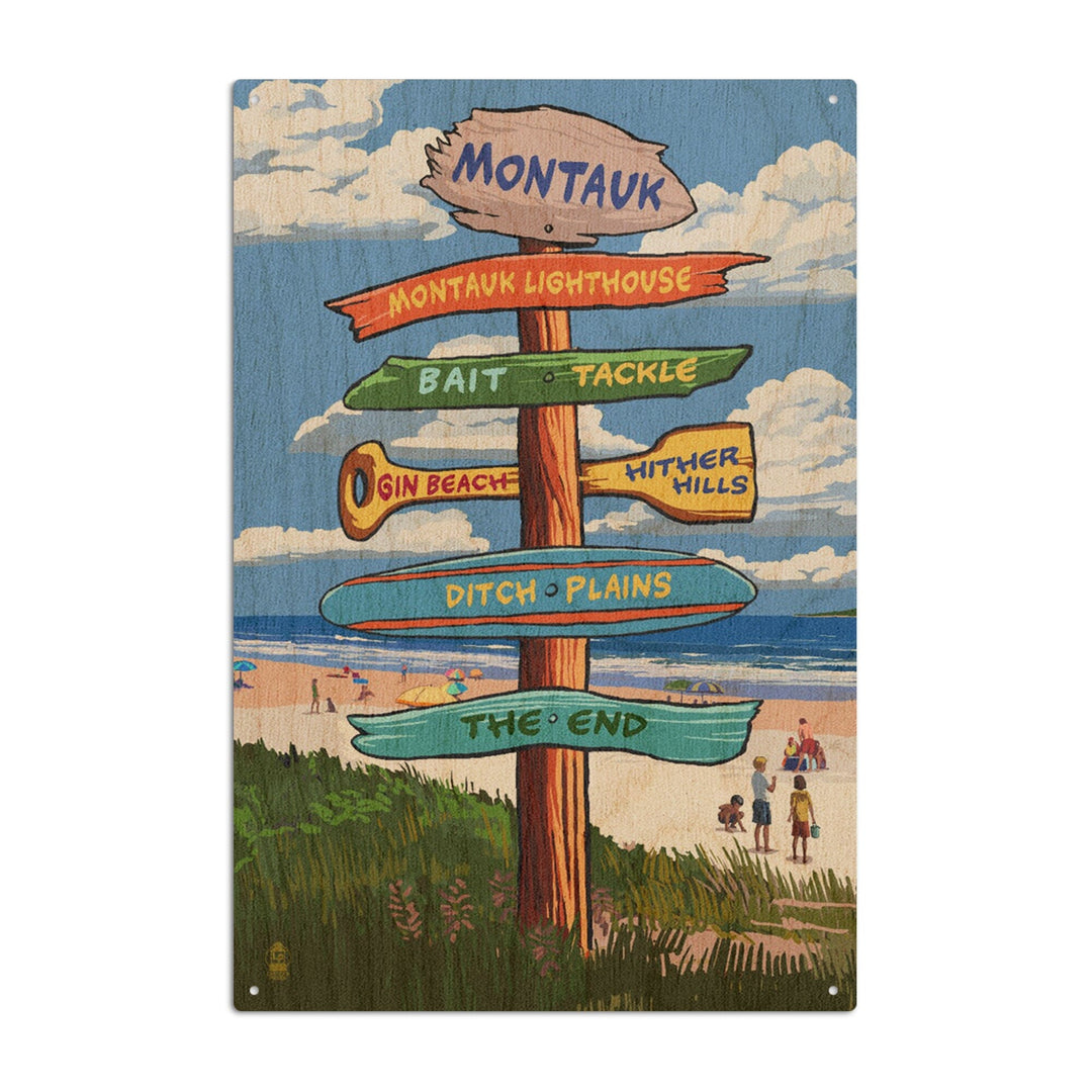 Montauk, New York, Destination Signpost, Lantern Press Artwork, Wood Signs and Postcards Wood Lantern Press 10 x 15 Wood Sign 