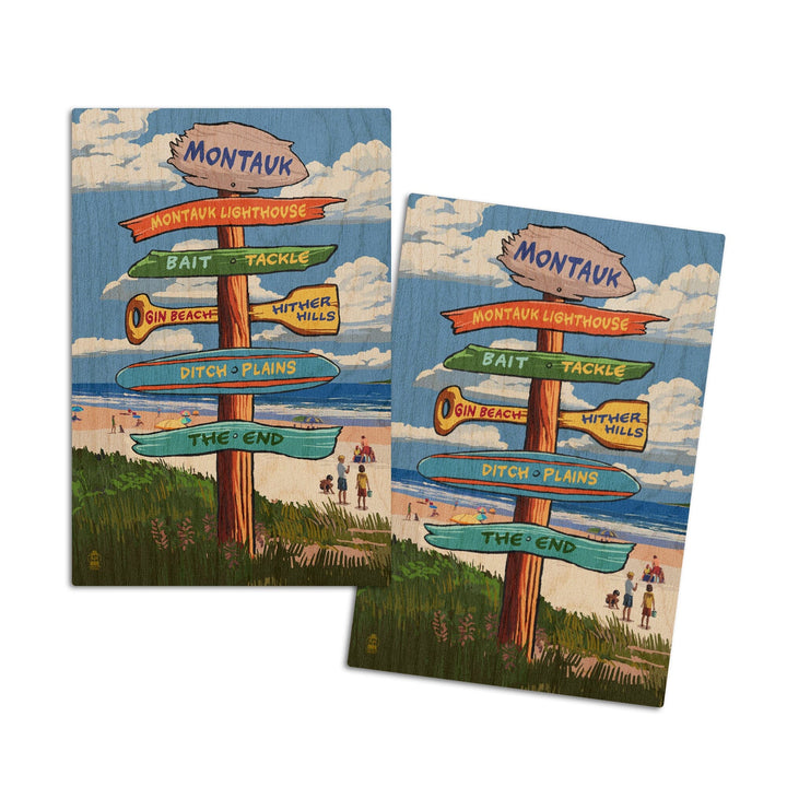 Montauk, New York, Destination Signpost, Lantern Press Artwork, Wood Signs and Postcards Wood Lantern Press 4x6 Wood Postcard Set 