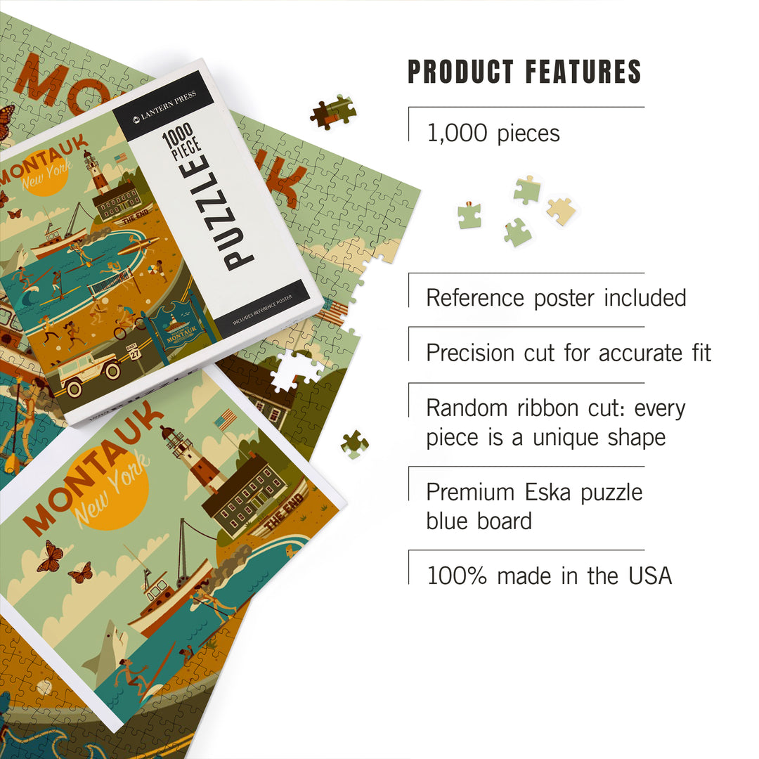 Montauk, New York, Geometric, Jigsaw Puzzle Puzzle Lantern Press 