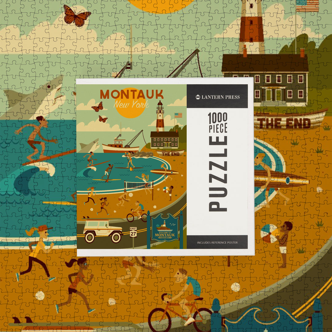 Montauk, New York, Geometric, Jigsaw Puzzle Puzzle Lantern Press 