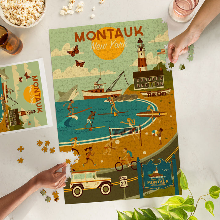 Montauk, New York, Geometric, Jigsaw Puzzle Puzzle Lantern Press 