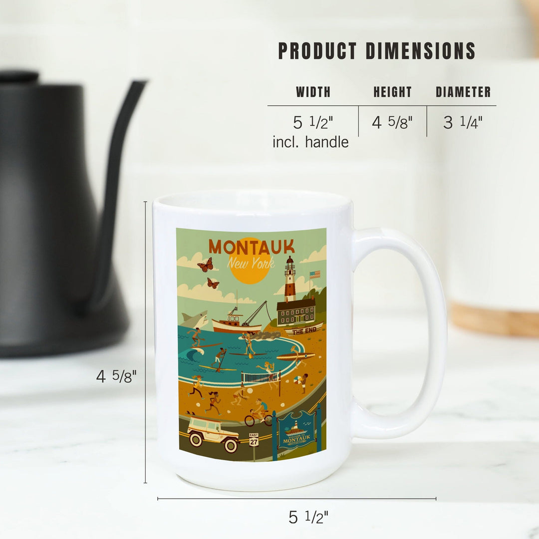 Montauk, New York, Geometric, Lantern Press Artwork, Ceramic Mug Mugs Lantern Press 