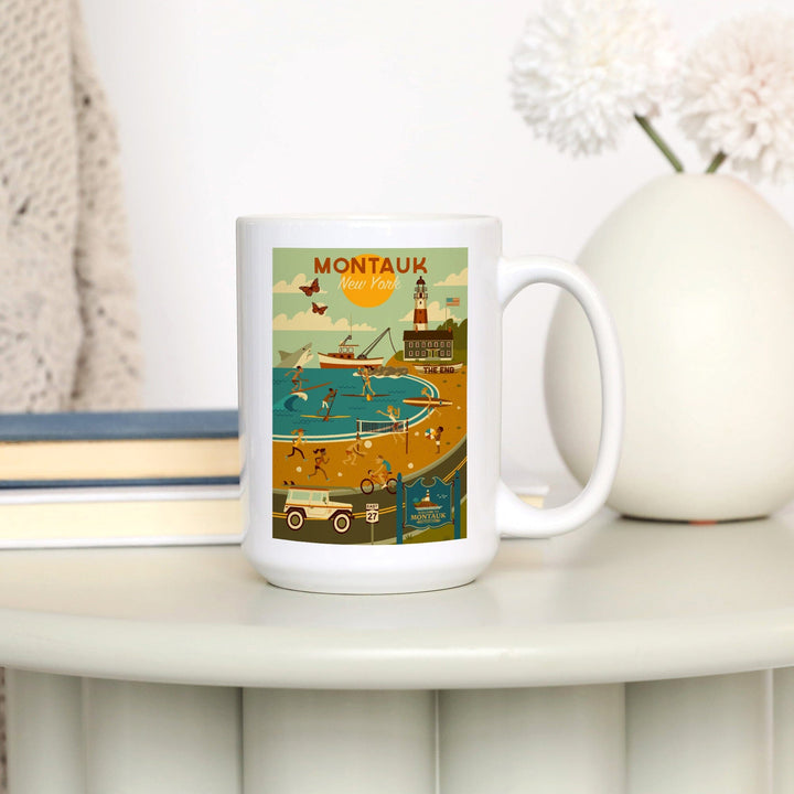 Montauk, New York, Geometric, Lantern Press Artwork, Ceramic Mug Mugs Lantern Press 