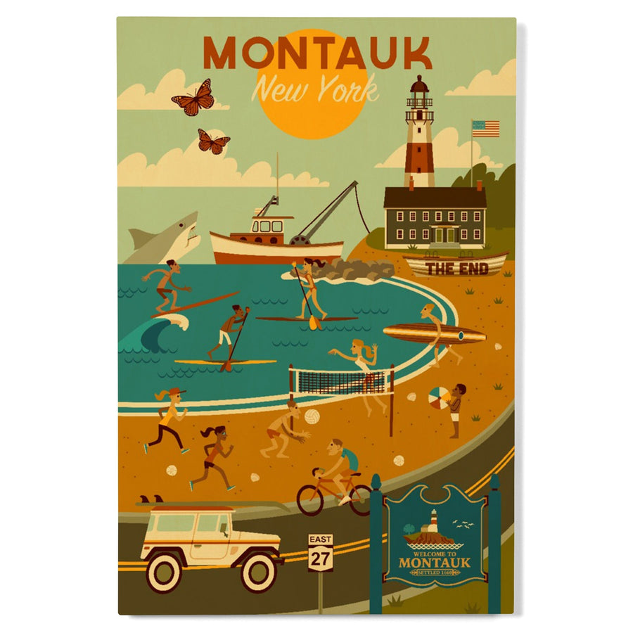 Montauk, New York, Geometric, Lantern Press Artwork, Wood Signs and Postcards Wood Lantern Press 