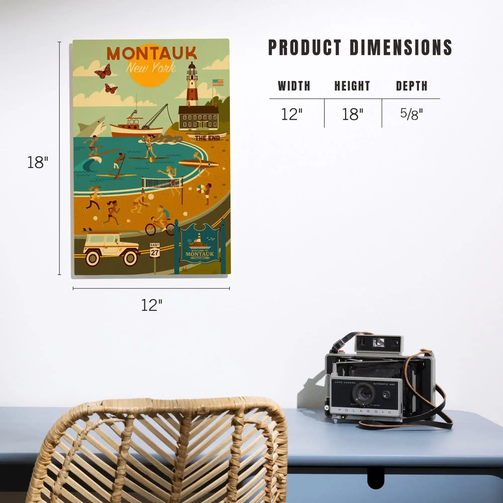 Montauk, New York, Geometric, Lantern Press Artwork, Wood Signs and Postcards Wood Lantern Press 