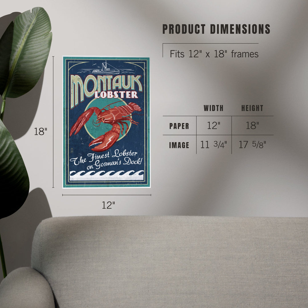 Montauk, New York, Lobster Vintage Sign, Art & Giclee Prints Art Lantern Press 