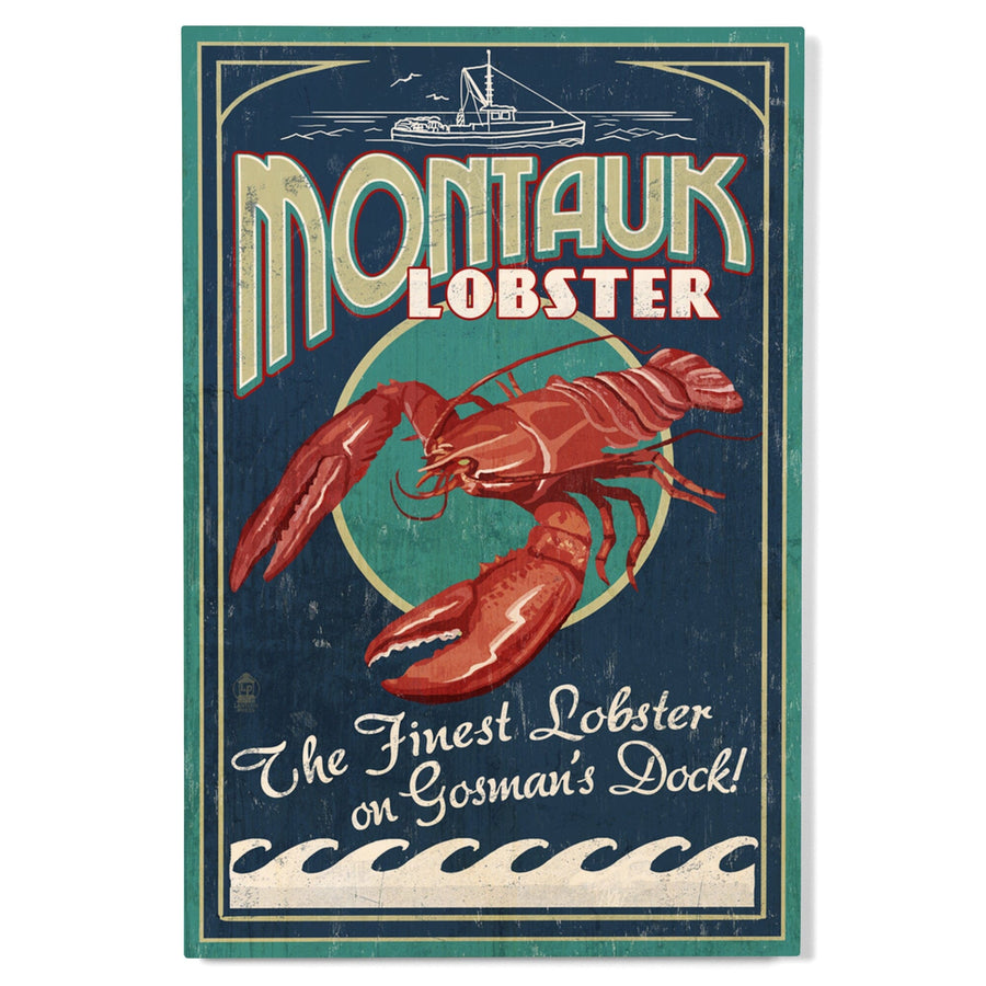 Montauk, New York, Lobster Vintage Sign, Lantern Press Artwork, Wood Signs and Postcards Wood Lantern Press 