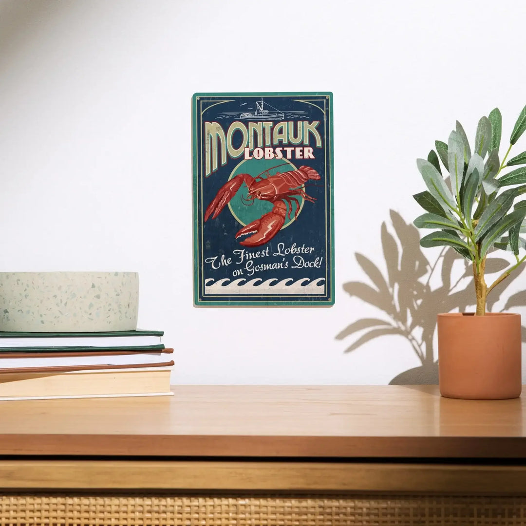 Montauk, New York, Lobster Vintage Sign, Lantern Press Artwork, Wood Signs and Postcards Wood Lantern Press 