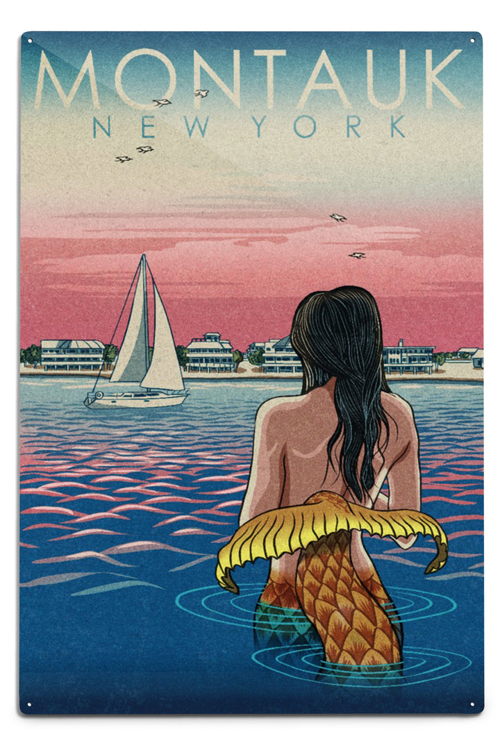 Montauk, New York, Mermaid and Beach, Woodblock Print, Art & Giclee Prints Art Lantern Press 8 x 12 Art Print 