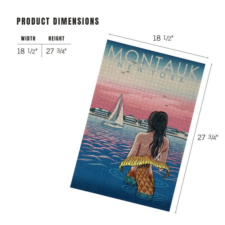 Montauk, New York, Mermaid and Beach, Woodblock Print, Jigsaw Puzzle Puzzle Lantern Press 