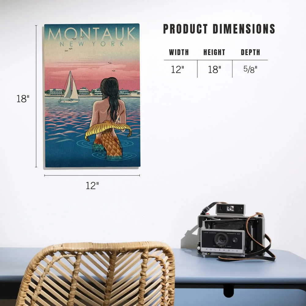 Montauk, New York, Mermaid & Beach, Woodblock Print, Lantern Press Artwork, Wood Signs and Postcards Wood Lantern Press 
